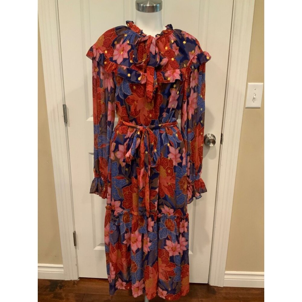 FARM Rio Red, Blue & Pink Floral Midi Dress